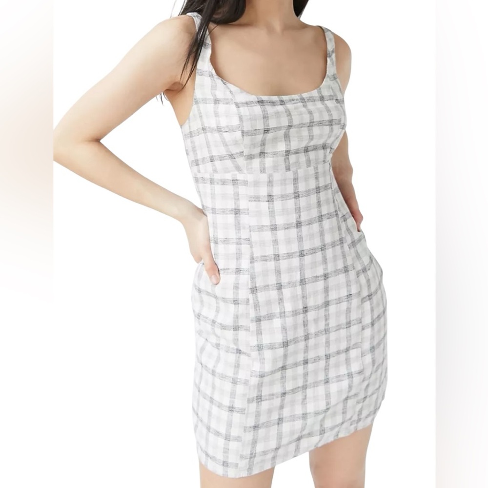 Urban Outfitters White & Grey Plaid Mini Dress